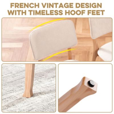 Image showing  Wooden Dining Chairs Set of 2, Mid Century Modern, Fabric Upholstered, Curved Backrest, 300 lb.