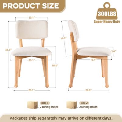 Image showing  Wooden Dining Chairs Set of 2, Mid Century Modern, Fabric Upholstered, Curved Backrest, 300 lb.