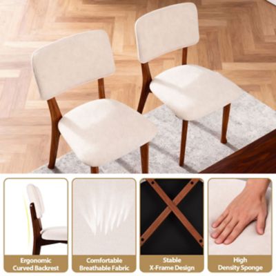 Image showing  Wooden Dining Chairs Set of 2, Mid Century Modern, Fabric Upholstered, Curved Backrest, 300 lb.