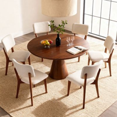 Image showing  Wooden Dining Chairs Set of 2, Mid Century Modern, Fabric Upholstered, Curved Backrest, 300 lb.