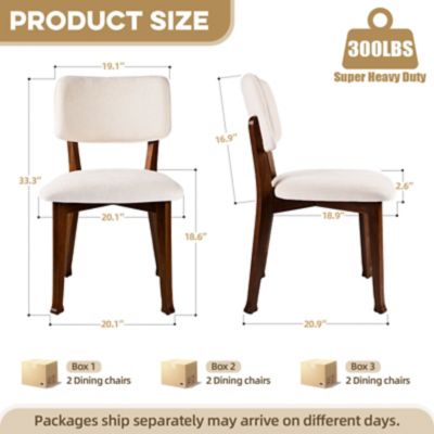 Image showing  Wooden Dining Chairs Set of 2, Mid Century Modern, Fabric Upholstered, Curved Backrest, 300 lb.