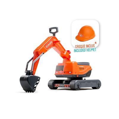 Falk Kubota Excavator Ride-on with Opening Seat and Helmet, Ages 3 and Up