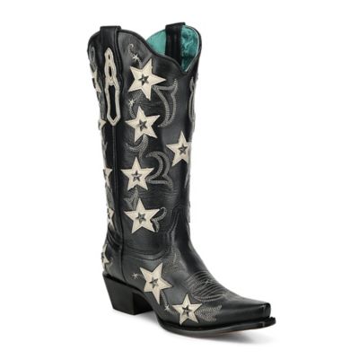 Corral Women's Embroidery & Stars Overlay & Studs Snip Toe Cowgirl Boot