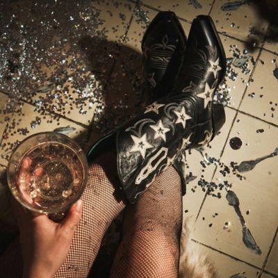 Image showing  Women's Embroidery & Stars Overlay & Studs Snip Toe Cowgirl Boot