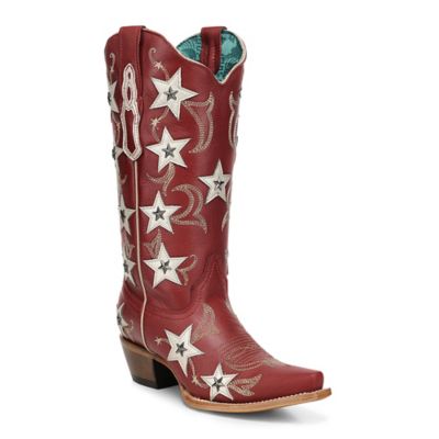 Corral Women's Embroidery & Stars Overlay & Studs Snip Toe Cowgirl Boot