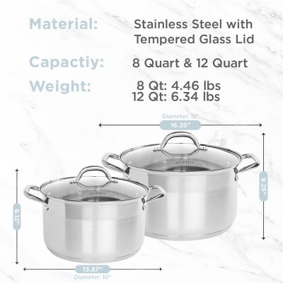 Image showing  Stainless Steel 8 qt. and 12 qt. Pot Set with Tri-Ply Bottom