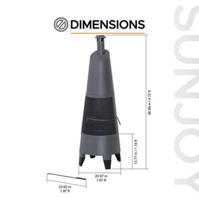Image showing  57 in. 2 in 1 Chiminea Fire Pit & Grill, Grey Metal Outdoor with Removable Stainless Steel Grill Grate, PVC Cover