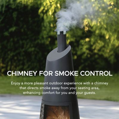 Image showing  57 in. 2 in 1 Chiminea Fire Pit & Grill, Grey Metal Outdoor with Removable Stainless Steel Grill Grate, PVC Cover
