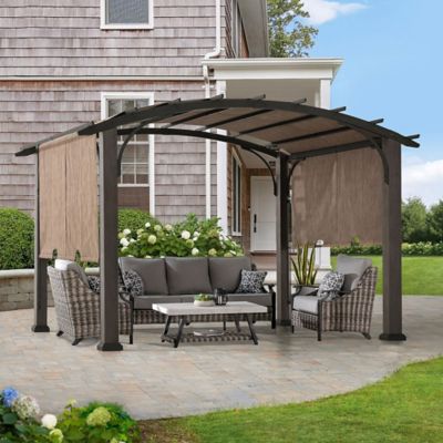 Sunjoy 10 x 12 Metal Pergola with Retractable Canopy and Curved Roof