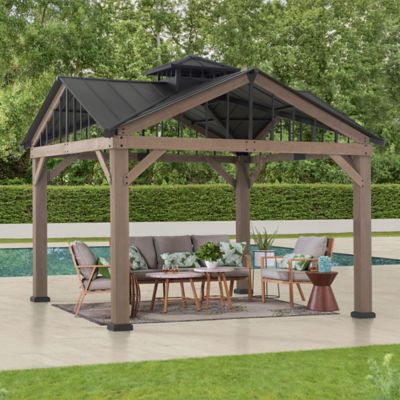Sunjoy 12 x 12ft. Hardtop 2-Tier Wooden Cedar Frame Outdoor Gazebo Brown