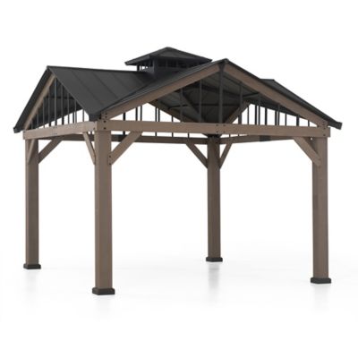 Image showing  12 x 12ft. Hardtop 2-Tier Wooden Cedar Frame Outdoor Gazebo Brown