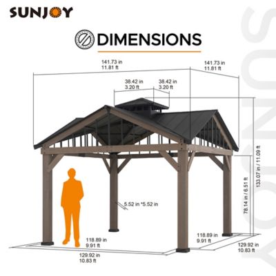 Image showing  12 x 12ft. Hardtop 2-Tier Wooden Cedar Frame Outdoor Gazebo Brown