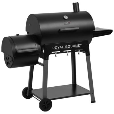Royal Gourmet Barrel Charcoal Grill with Offset Smoker, Frame Tool Hooks, Bottom Shelf
