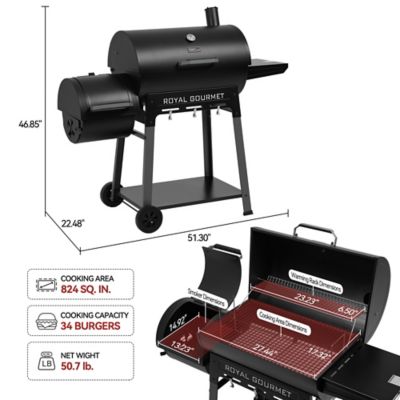 Image showing  Barrel Charcoal Grill with Offset Smoker, Frame Tool Hooks, Bottom Shelf