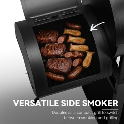Image showing  Barrel Charcoal Grill with Offset Smoker, Frame Tool Hooks, Bottom Shelf