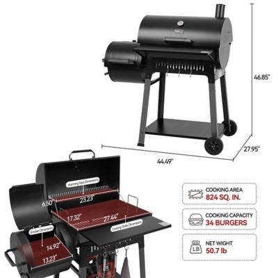 Image showing  Barrel Charcoal Grill with Offset Smoker, 824 sq. in. Cooking Area