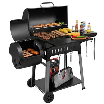 Royal Gourmet 824 sq. in. Cooking Area Charcoal Grill with Offset Smoker, Side Shelf with Hooks
