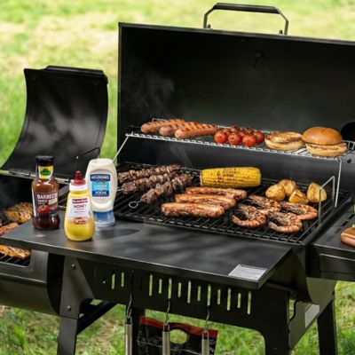 Image showing  824 sq. in. Cooking Area Charcoal Grill with Offset Smoker, Side Shelf with Hooks
