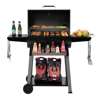 Royal Gourmet Barrel Charcoal Grill with Side Shelves & Hanging Basket, Hanging Basket & Bottom Shelf