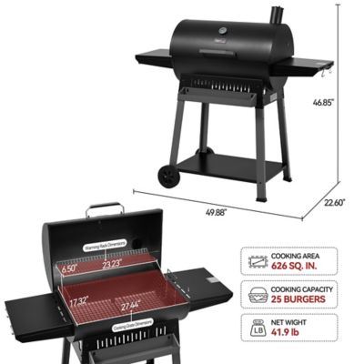 Image showing  Barrel Charcoal Grill with Side Shelves & Hanging Basket, Hanging Basket & Bottom Shelf