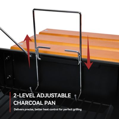 Image showing  824 sq. in. Charcoal Grill with Offset Smoker, Wooden Side Shelf with Hooks