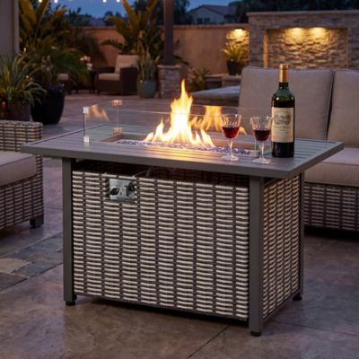 Nuu Garden Iron Fire Pit Table with Glass Beads and Glass wind guard