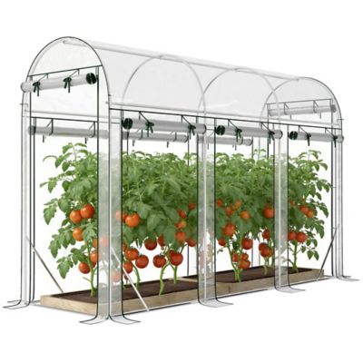 Upland Walk-in Tunnel Greenhouse, Hoop House Greenhouse with 8 Roll-Up Doors, 10 x 3 x 6.5ft., Clear