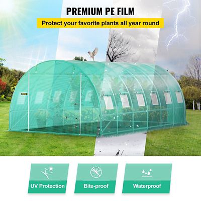Image showing  Walk-in Greenhouse 20 x 10 x 7 ft. with Steel Hoops, 3 Top Beams, 2 Doors and 12 Windows, Green