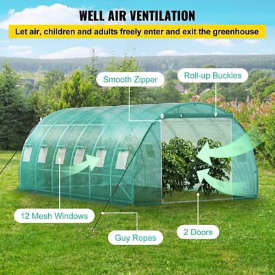 Image showing  Walk-in Greenhouse 20 x 10 x 7 ft. with Steel Hoops, 3 Top Beams, 2 Doors and 12 Windows, Green