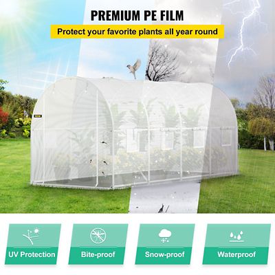 Image showing  15 x 6.5 x 7ft. Walk-in Greenhouse Portable Plant Hot House with Steel Hoops, Zippered Door & 8 Windows, White