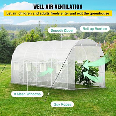 Image showing  15 x 6.5 x 7ft. Walk-in Greenhouse Portable Plant Hot House with Steel Hoops, Zippered Door & 8 Windows, White