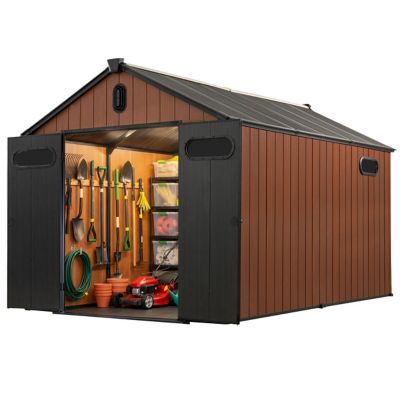 Plexalife 8x12 Heavy, Duty Outdoor Resin Storage Shed with Solar Light, Windows and Double Doors, by a Trusted USA Brand, Brown
