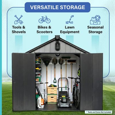 Image showing 2 th Plexalife 6x4 Heavy-Duty Outdoor Resin Storage Shed with Solar Light, Windows & Double Doors-by a Trusted USA Brand, Grey
