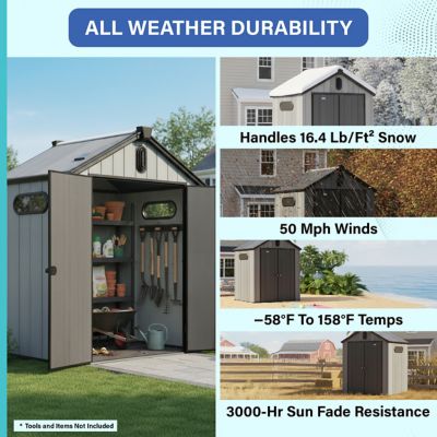 Image showing 5 th Plexalife 6x4 Heavy-Duty Outdoor Resin Storage Shed with Solar Light, Windows & Double Doors-by a Trusted USA Brand, Grey