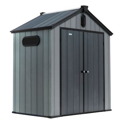 Image showing 6 th Plexalife 6x4 Heavy-Duty Outdoor Resin Storage Shed with Solar Light, Windows & Double Doors-by a Trusted USA Brand, Grey