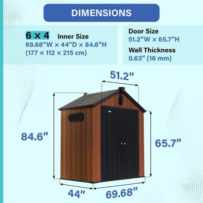 Image showing  6x4 Heavy-Duty Outdoor Resin Storage Shed with Solar Light, Windows & Double Doors-by a Trusted USA Brand, Brown