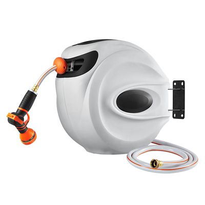 Trustmade 1/2 in. 100 ft. Retractable Hose Reel Wall Mount, Auto-Rewind with 180 deg. Swivel Bracket, 9-Pattern Nozzle