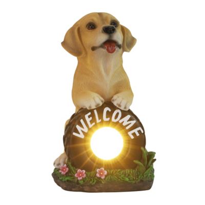 Techko Buddy the Puppy Solar Outdoor Garden Statue with Integrated LED Light