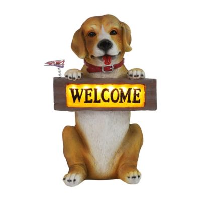 Techko Barkley the Greeting Puppy Solar Outdoor Garden Statue with Integrated LED Light