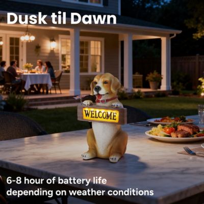 Image showing  Barkley the Greeting Puppy Solar Outdoor Garden Statue with Integrated LED Light