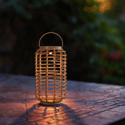 Image showing  Outdoor Solar Rattan-Style Cylindrical LED Lantern with Handle