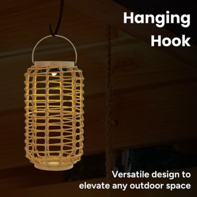 Image showing  Outdoor Solar Rattan-Style Cylindrical LED Lantern with Handle
