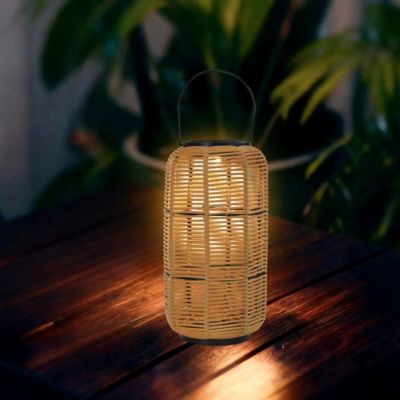 Image showing  Outdoor Solar Rattan-Style Medium LED Lantern with Handle