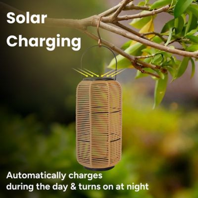 Image showing  Outdoor Solar Rattan-Style Medium LED Lantern with Handle