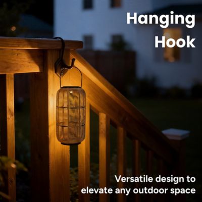 Image showing  Outdoor Solar Rattan-Style Medium LED Lantern with Handle