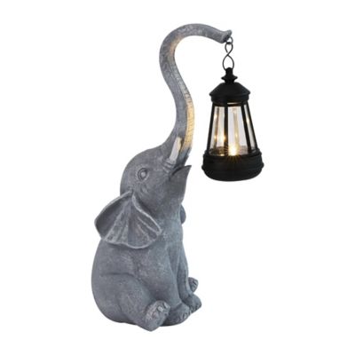 Techko Sunny the Elephant Outdoor Solar Garden Statue with Integrated LED Lantern