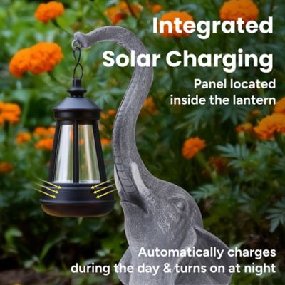 Image showing  Sunny the Elephant Outdoor Solar Garden Statue with Integrated LED Lantern