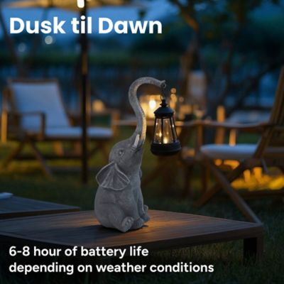 Image showing  Sunny the Elephant Outdoor Solar Garden Statue with Integrated LED Lantern