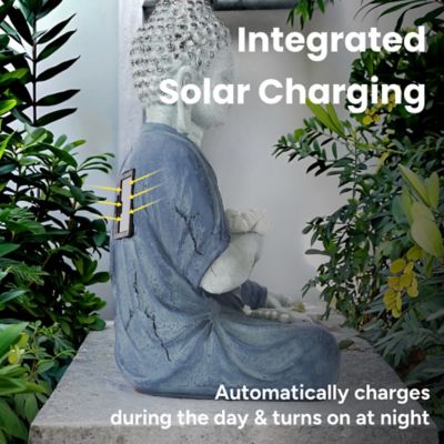 Image showing  Outdoor Solar Buddha Lotus Garden Statue with Integrated LED Light