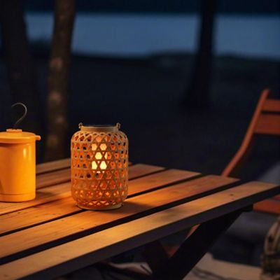 Image showing  Outdoor Solar Rattan-Style LED Lantern with Handle